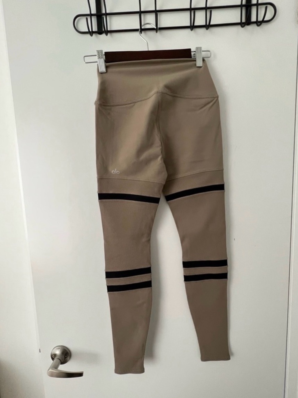 ALO Yoga Taupe Leggings with Black Stripe